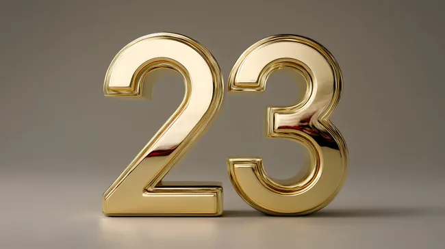 Goldene 3D-Zahlen 23 vor neutralem Hintergrund