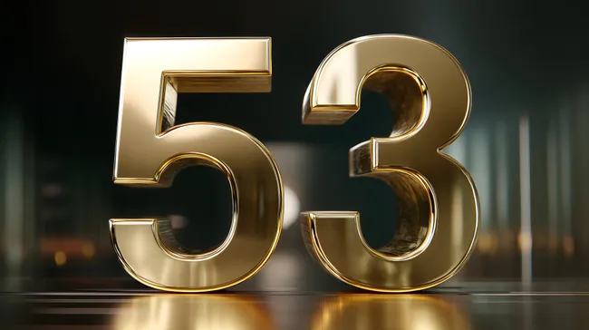 Goldene 3D-Zahlen 5 und 3 auf glänzendem Hintergrund