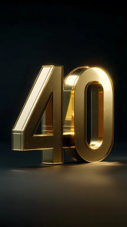 Goldene 40 in 3D-Optik auf dunklem Hintergrund