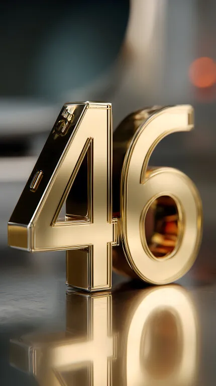 Goldene 46 auf Spiegeloberfläche im Studio