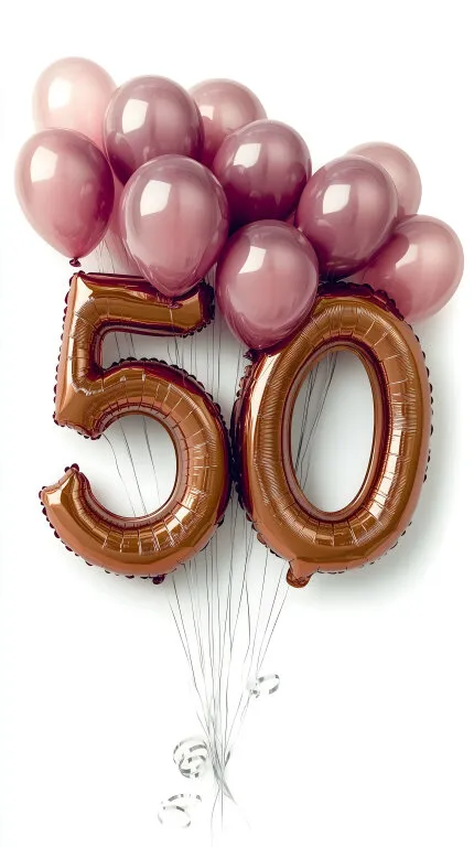 Goldene 50 Geburtstags-Ballons und rosa Luftballons