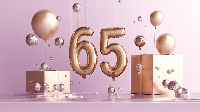 Goldene 65-Jahre-Jubiläumsfeier mit Ballons und Geschenken