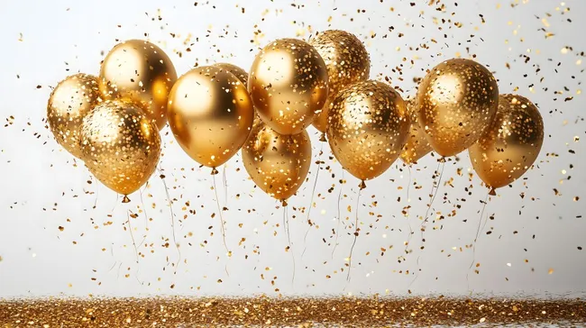 Goldene Ballons und funkelnde Konfetti für festliches Feiern