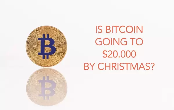 Goldene Bitcoinmünze mit dem Text  "Wird der Bitcoin bis Weihnachten bei 20.000 $ sein?"