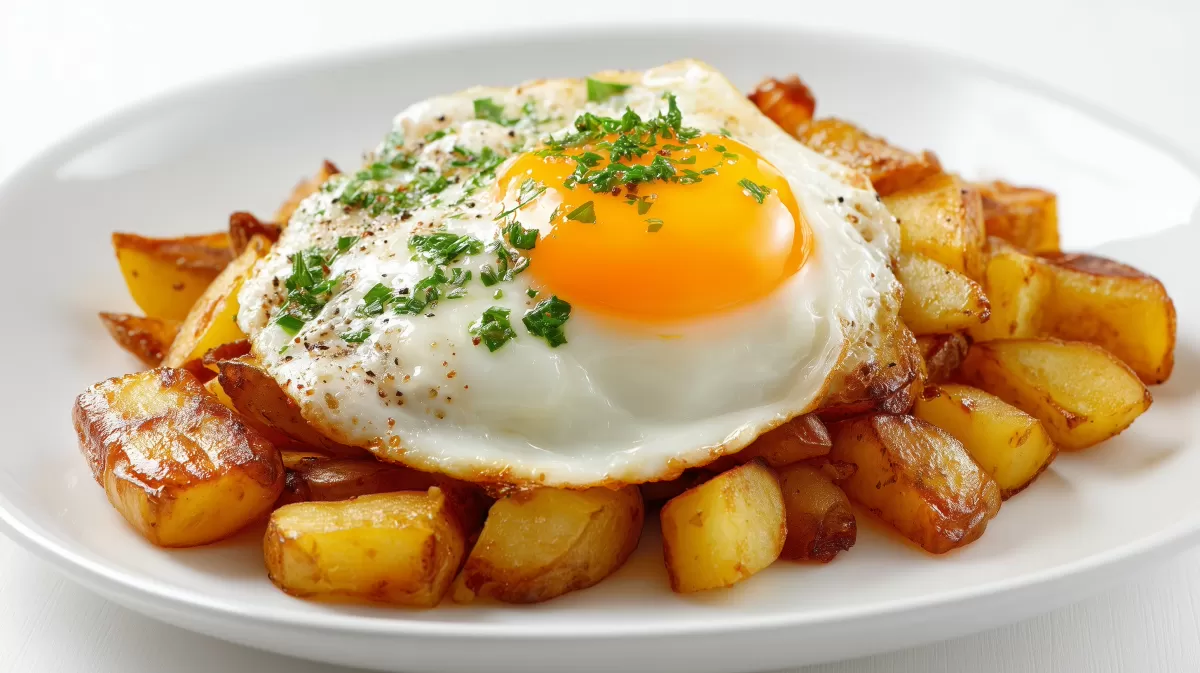 Goldene Bratkartoffeln mit Spiegelei und Schnittlauch