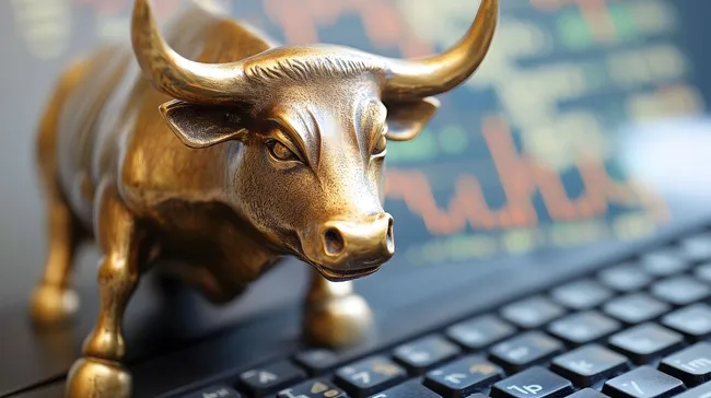 Goldene Bulle auf Computertastatur - Symbolfoto für Wirtschaftsaufschwung