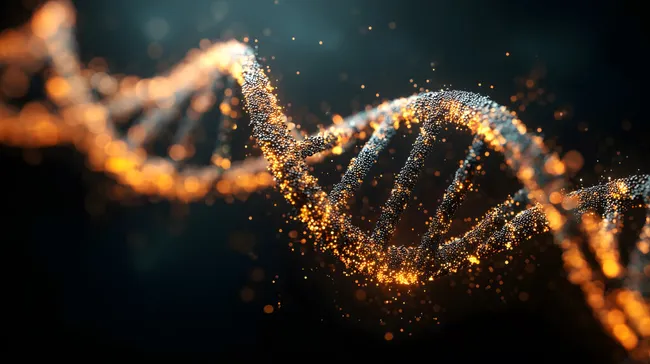 Goldene DNA-Helix aus leuchtenden Partikeln