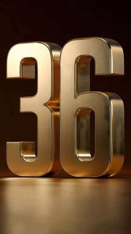 Goldene dreidimensionale Nummer 36 auf dunklem Hintergrund
