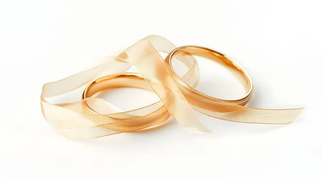 Goldene Eheringe mit zarter Satinband-Dekoration