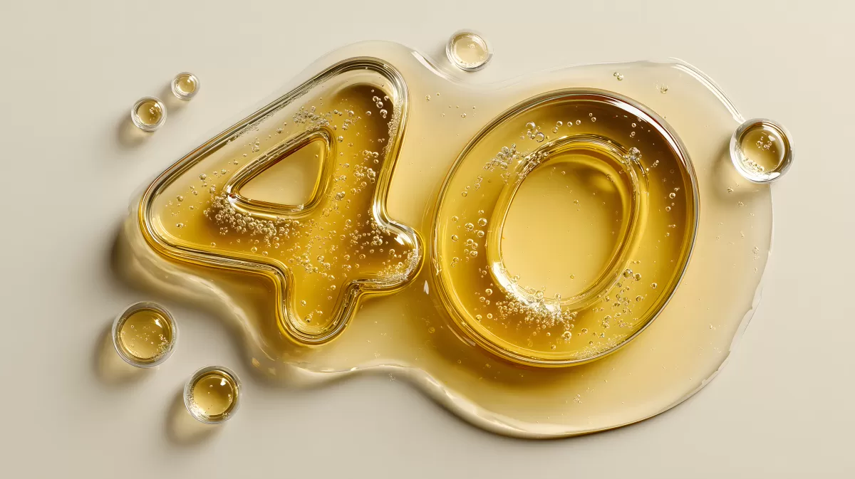 Goldene Flüssigkeit mit Blasen in Zahl 40-Form