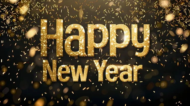 Goldene Glitzerpartikel an Silvester-Hintergrund