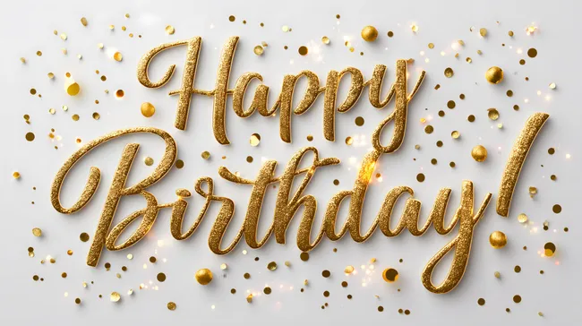 Goldene Happy Birthday-Schrift mit Konfetti-Hintergrund