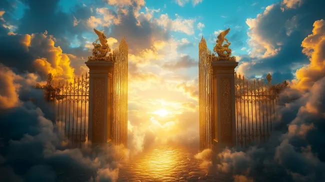 Goldene Himmelstore bei farbenfrohem Sonnenuntergang