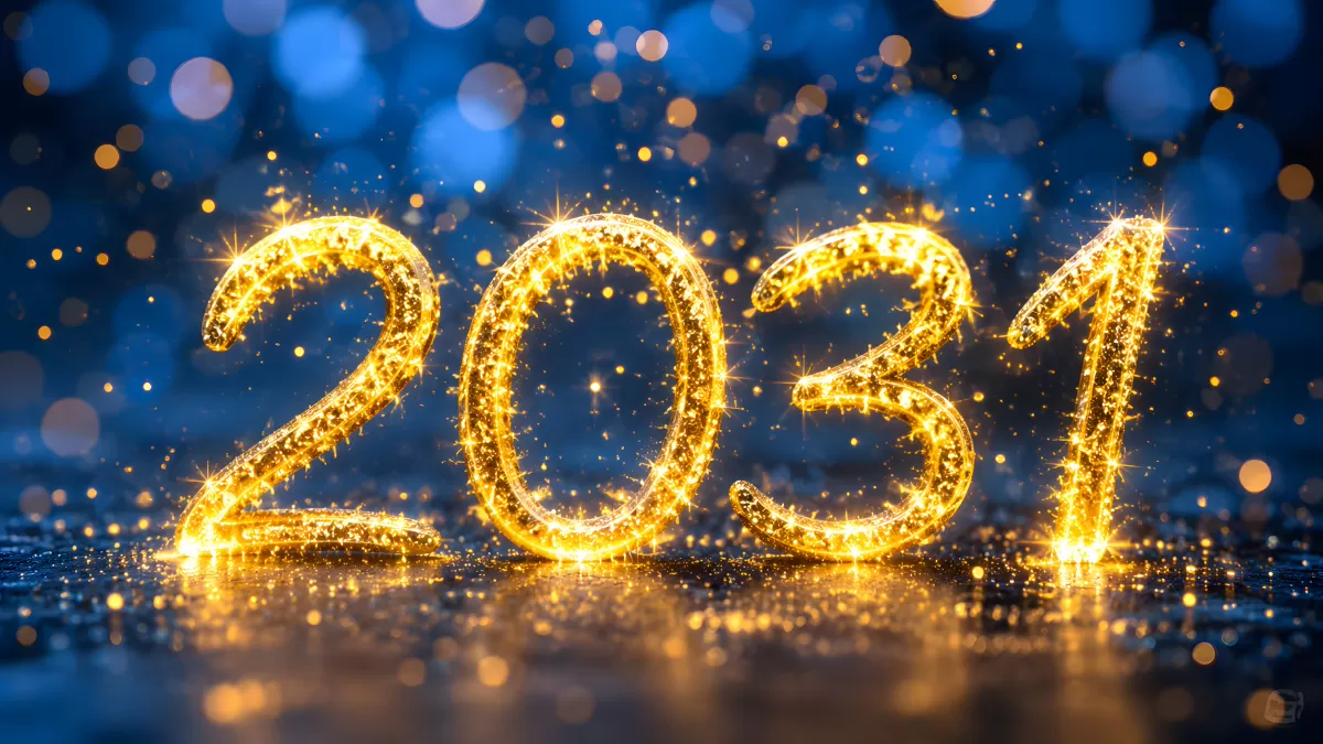 Goldene Jahreszahl 2031 mit Bokeh-Lichteffekten