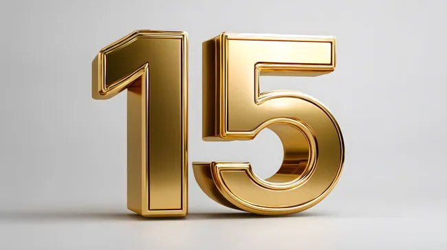 Goldene Jubiläumszahl 15 auf hellem Hintergrund