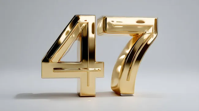 Goldene Jubiläumszahl 47 auf weißem Hintergrund
