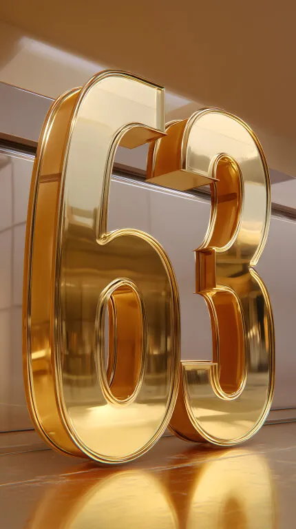 Goldene Jubiläumszahl 63 vor heller Wand