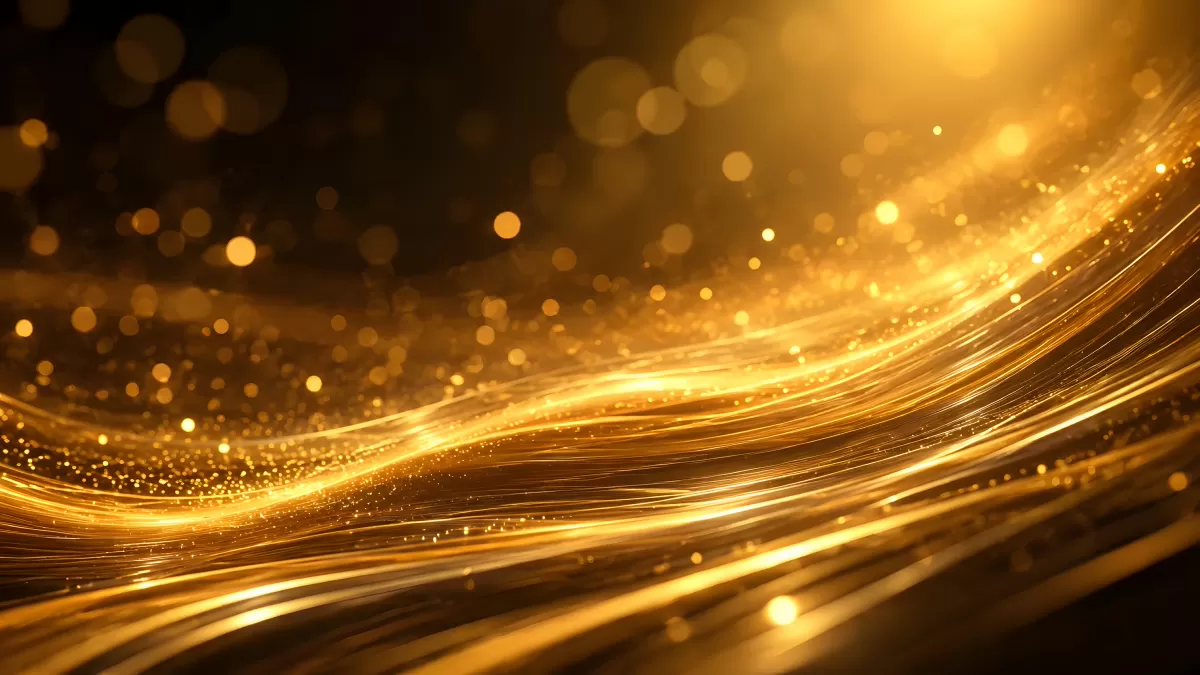 Goldene Lichtwellen mit funkelnden Partikeln abstrakt