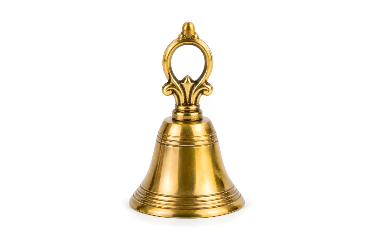 Goldene Messingglocke mit verziertem Griff