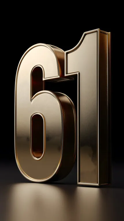 Goldene Metallnummer 61 vor Schwarz