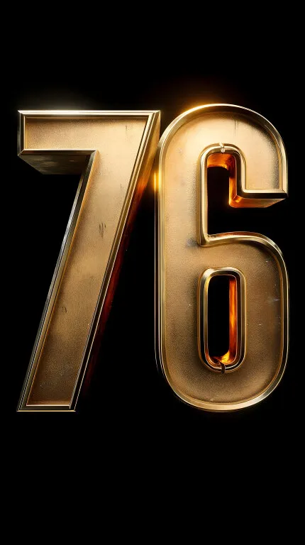Goldene Metalltextur mit leuchtender Zahl 76