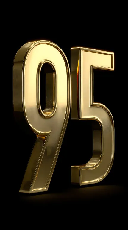 Goldene Metallzahl 95 auf schwarzem Hintergrund