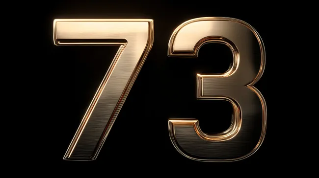 Goldene Metallzahlen 73 auf schwarzem Hintergrund