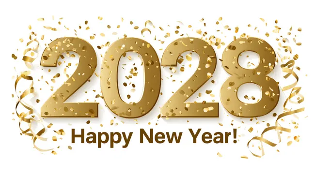 Goldene Neujahrsfeier - Konfetti und Zahlen 2028