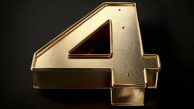 Goldene Nummer 4 in dekorativer Metalloptik