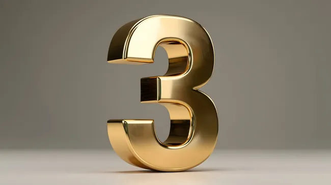 Goldene Nummer Drei auf grauem Hintergrund