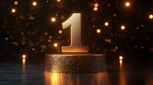 Goldene Nummer Eins auf glitzerndem Podest