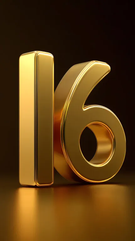 Goldene Nummer Sechzehn vor dunklem Hintergrund