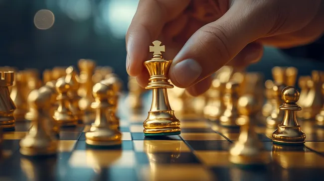 Goldene Schachfiguren auf Schachbrett in Premium-Qualität