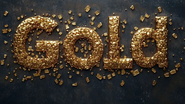 Goldene Schrift aus Goldbrocken auf schwarzem Hintergrund