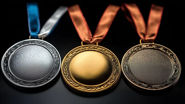 Goldene, silberne und bronzene Medaillen mit Bändern