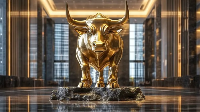 Goldene Statue eines prächtigen Bullen im Luxuswohnraum