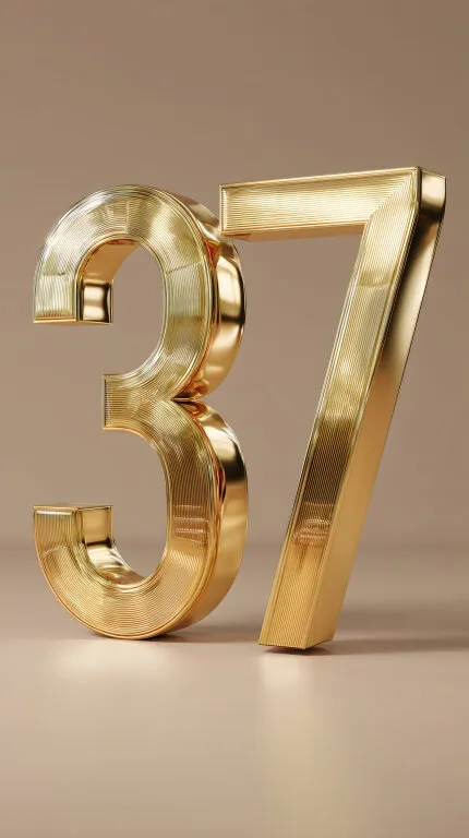 Goldene strukturierte Zahl 37 auf beigem Hintergrund