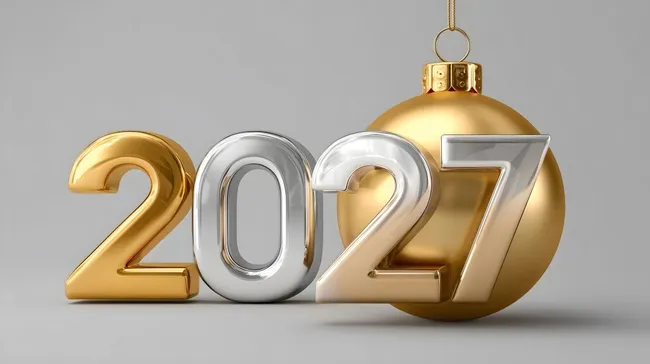 Goldene Weihnachtskugel mit Jahreszahl 2027