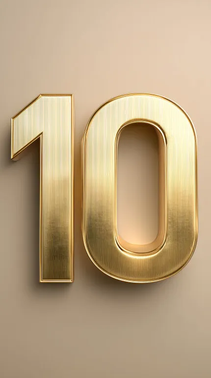 Goldene Zahl 10 auf beigem Hintergrund
