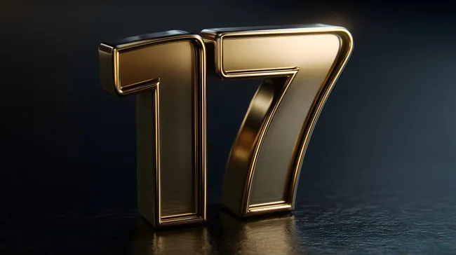 Goldene Zahl 17 auf dunklem Hintergrund