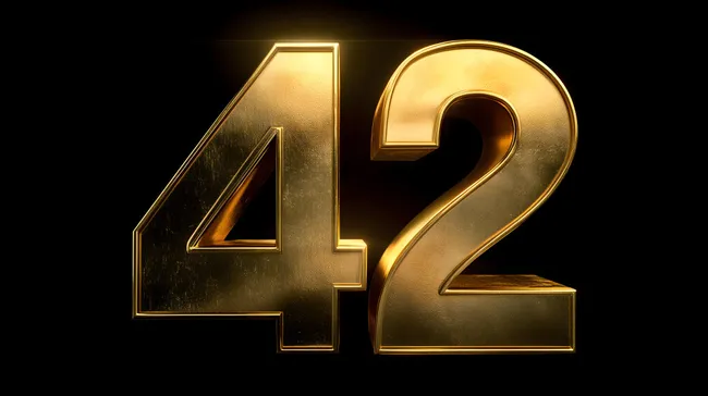 Goldene Zahl 42 auf dunkelm Hintergrund
