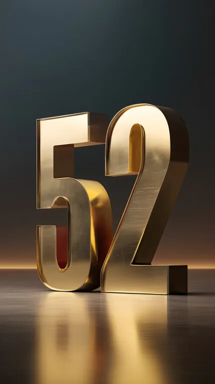 Goldene Zahl 52 als metallische Skulptur