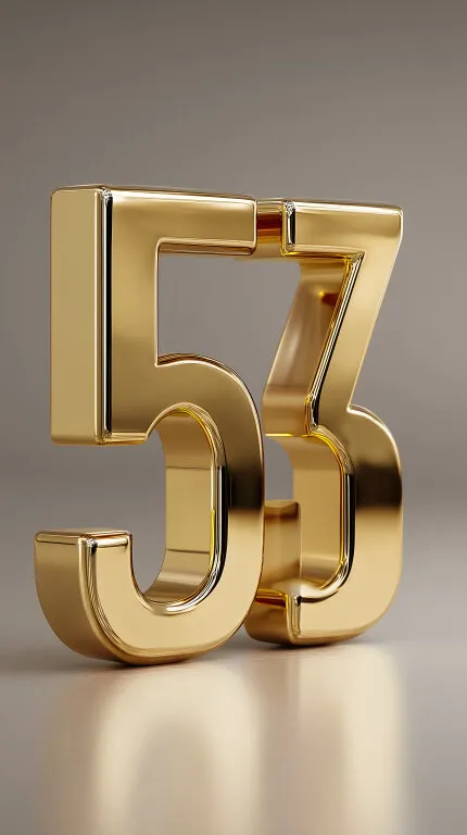 Goldene Zahl 53 vor grauem Hintergrund