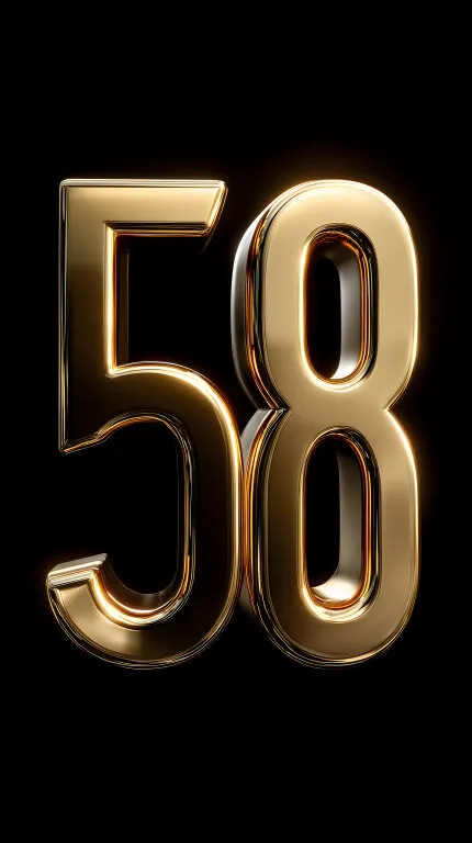 Goldene Zahl 58 vor schwarzem Hintergrund