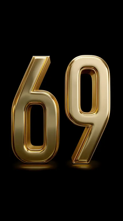 Goldene Zahl 69 auf schwarzem Hintergrund
