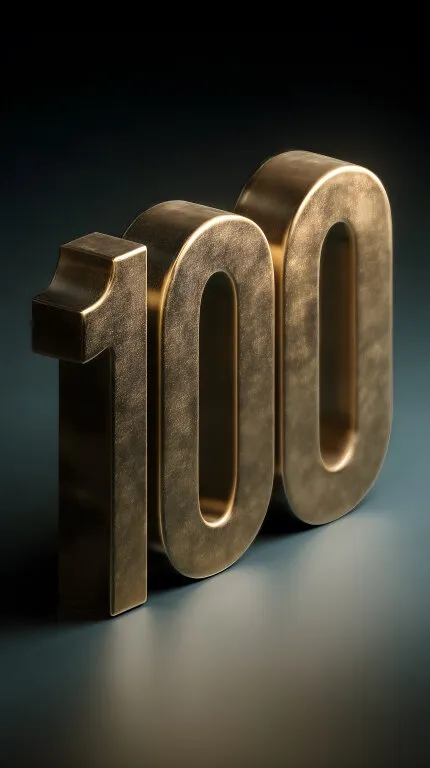 Goldene Zahlen 100 auf dunklem Hintergrund
