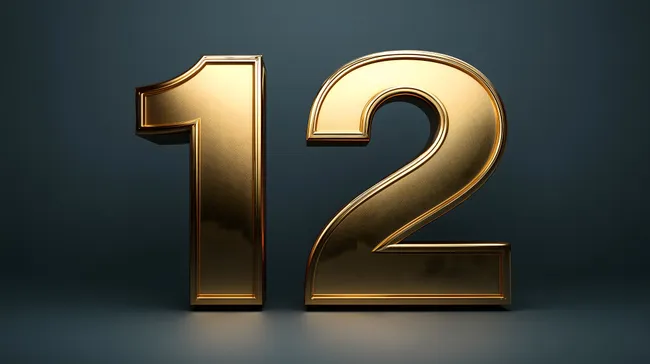 Goldene Zahlen 12 auf dunkelblauem Hintergrund