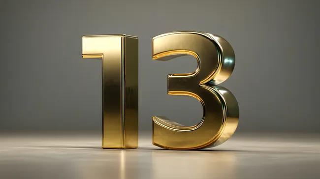 Goldene Zahlen 13 auf grauem Hintergrund