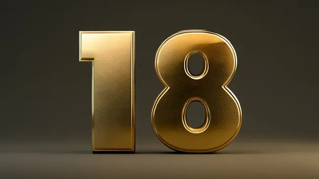 Goldene Zahlen 18 auf dunklem Hintergrund