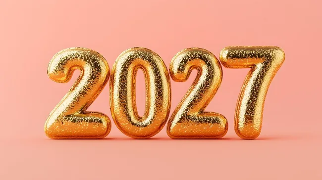 Goldene Zahlen 2027 auf korallrotem Hintergrund
